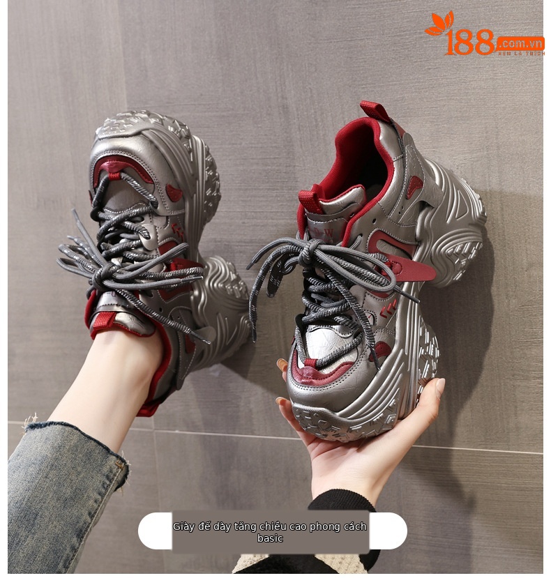 Giày sneaker nữ đế dày độn cao bên trong, phong cách thể thao thường ngày — Màu be chi tiết 1