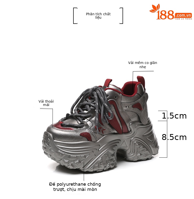 Giày sneaker nữ đế dày độn cao bên trong, phong cách thể thao thường ngày — Màu be chi tiết 3