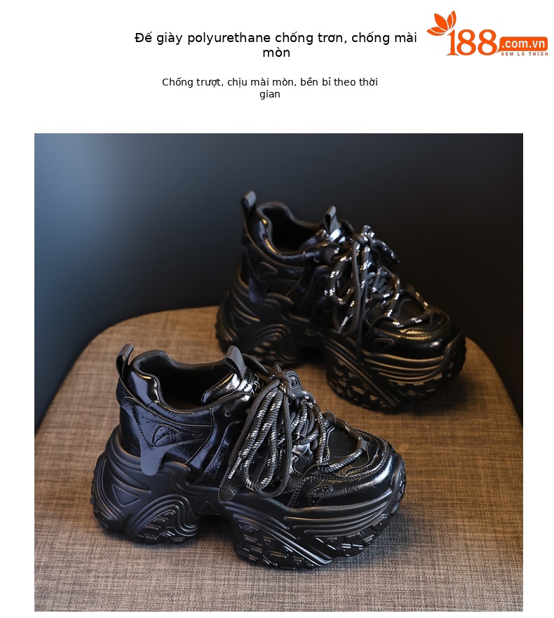 Giày sneaker nữ đế dày độn cao bên trong, phong cách thể thao thường ngày — Màu be chi tiết 10
