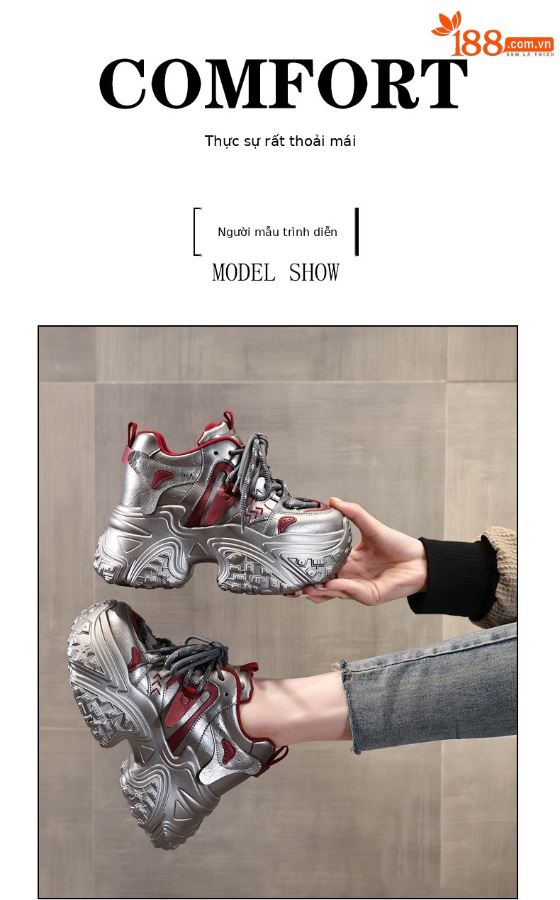 Giày sneaker nữ đế dày độn cao bên trong, phong cách thể thao thường ngày — Màu be chi tiết 11