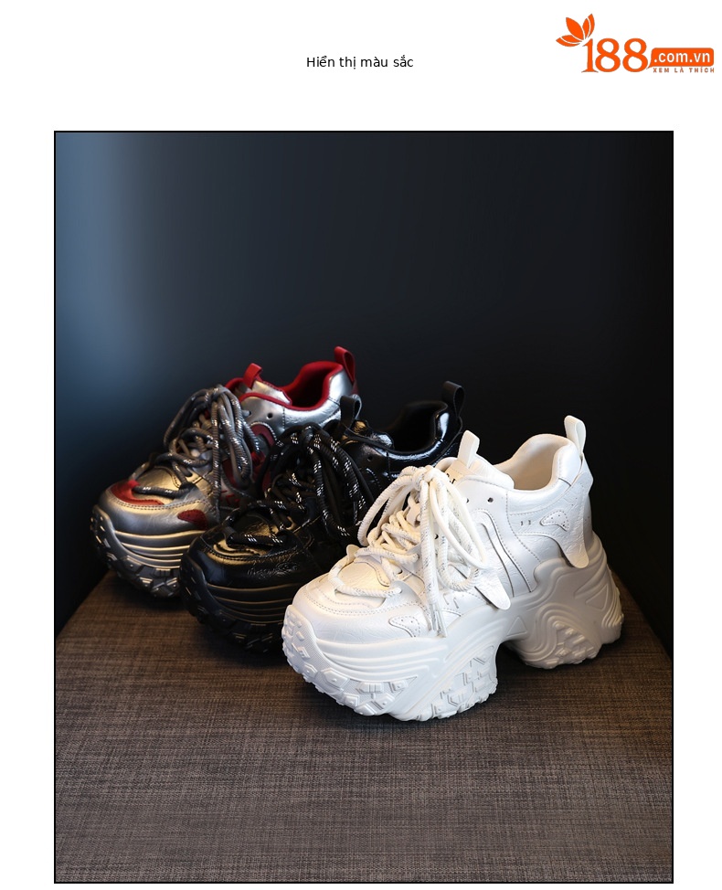 Giày sneaker nữ đế dày độn cao bên trong, phong cách thể thao thường ngày — Màu be chi tiết 18