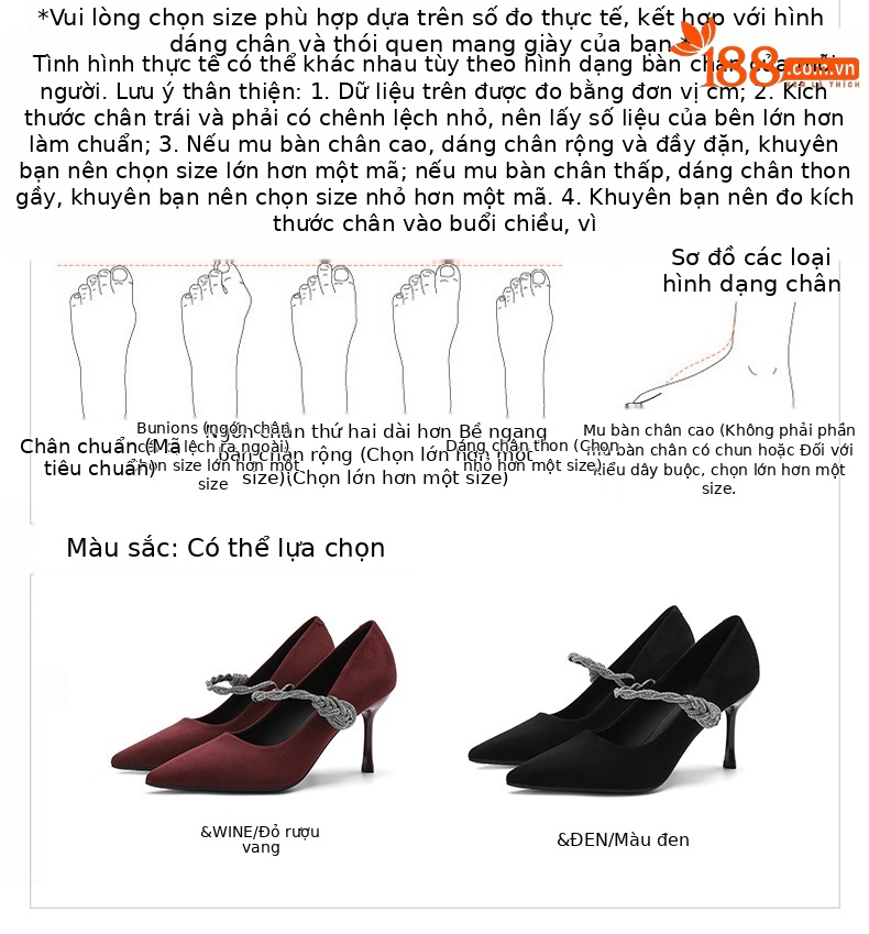 Giày cao gót nữ mũi nhọn da lộn đính đá – phù dâu dự tiệc — Đỏ rượu chi tiết 1