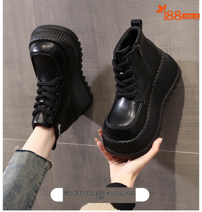 Boot Martin cổ thấp tăng chiều cao đế dày cho nữ — Màu be chi tiết 1