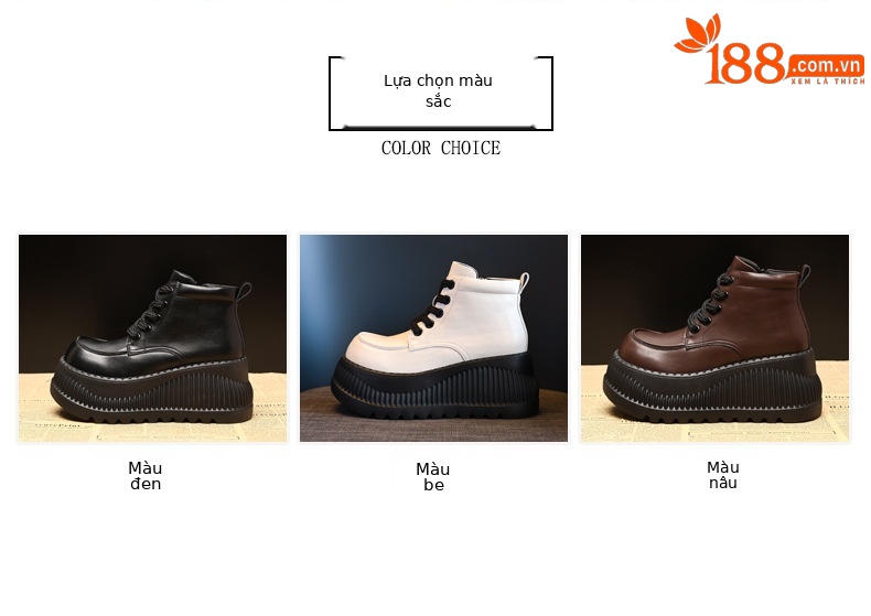 Boot Martin cổ thấp tăng chiều cao đế dày cho nữ — Màu be chi tiết 2