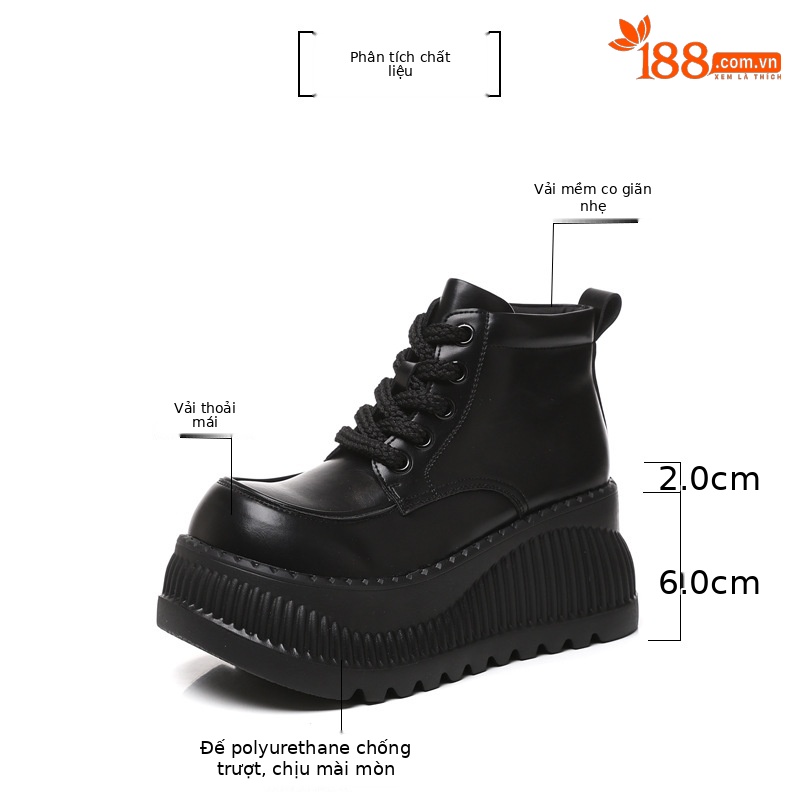 Boot Martin cổ thấp tăng chiều cao đế dày cho nữ — Màu be chi tiết 3