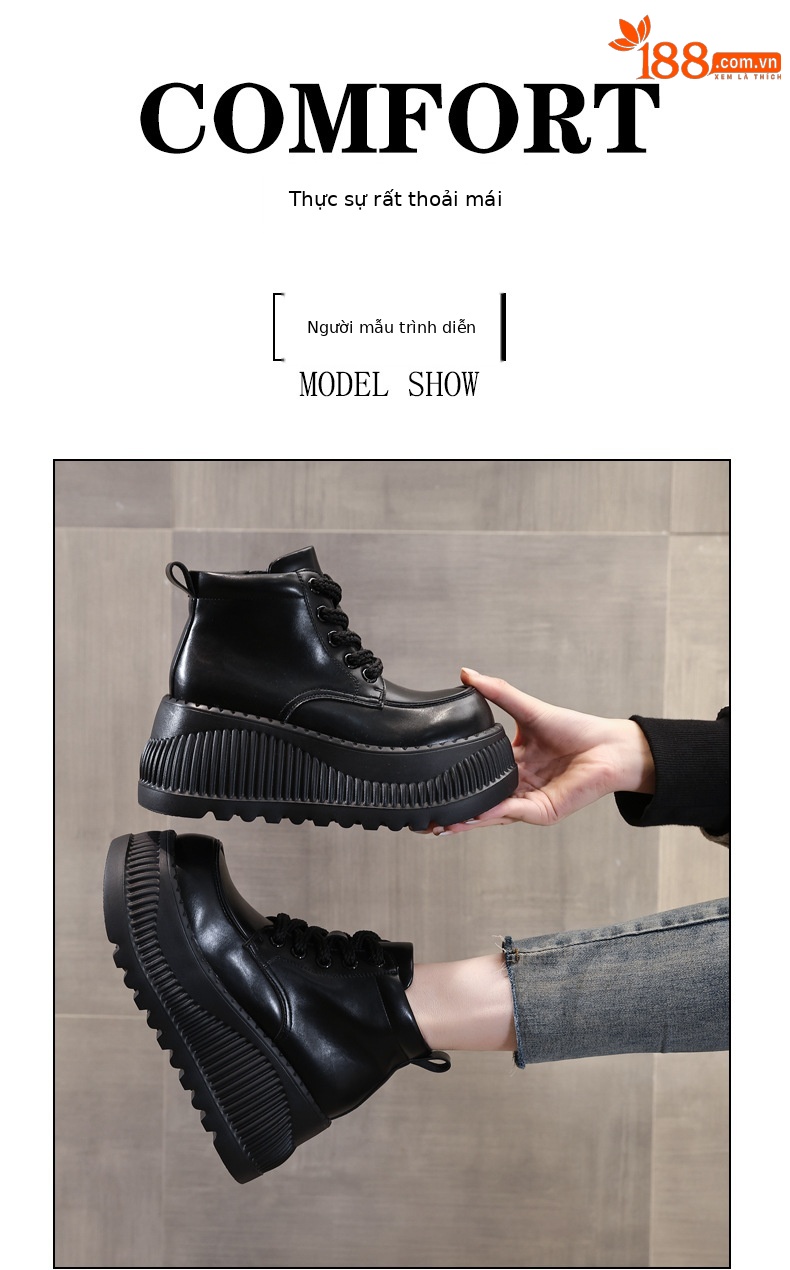 Boot Martin cổ thấp tăng chiều cao đế dày cho nữ — Màu be chi tiết 10