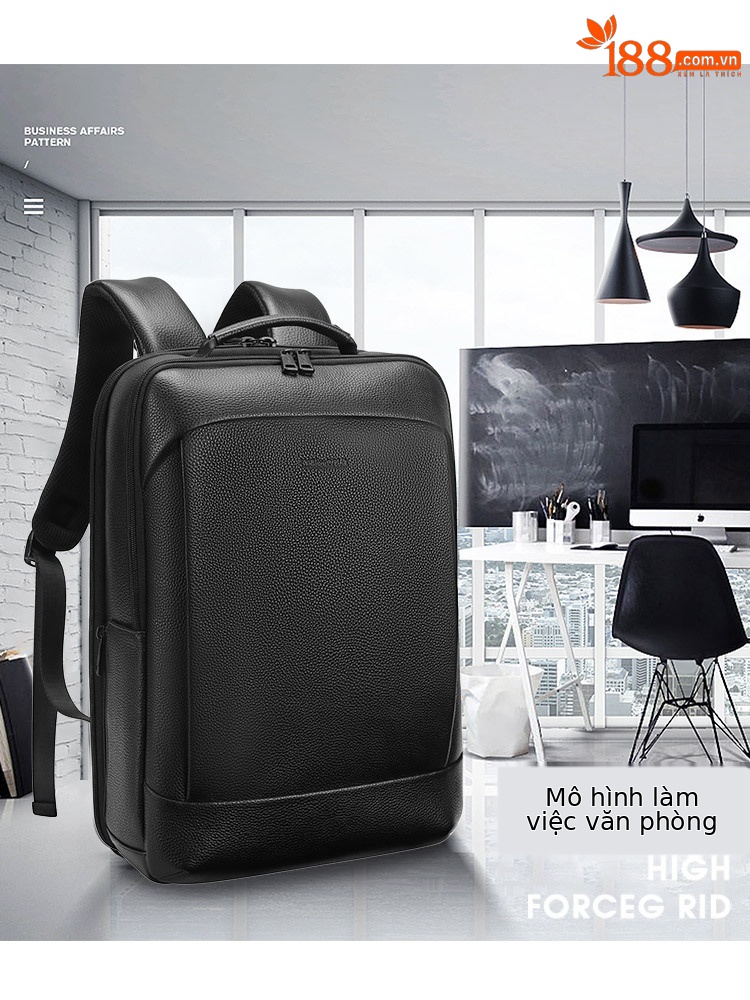 Ba lô da thật nam công sở Emperor Paul chứa laptop 16 inch sức chứa lớn — Màu đen