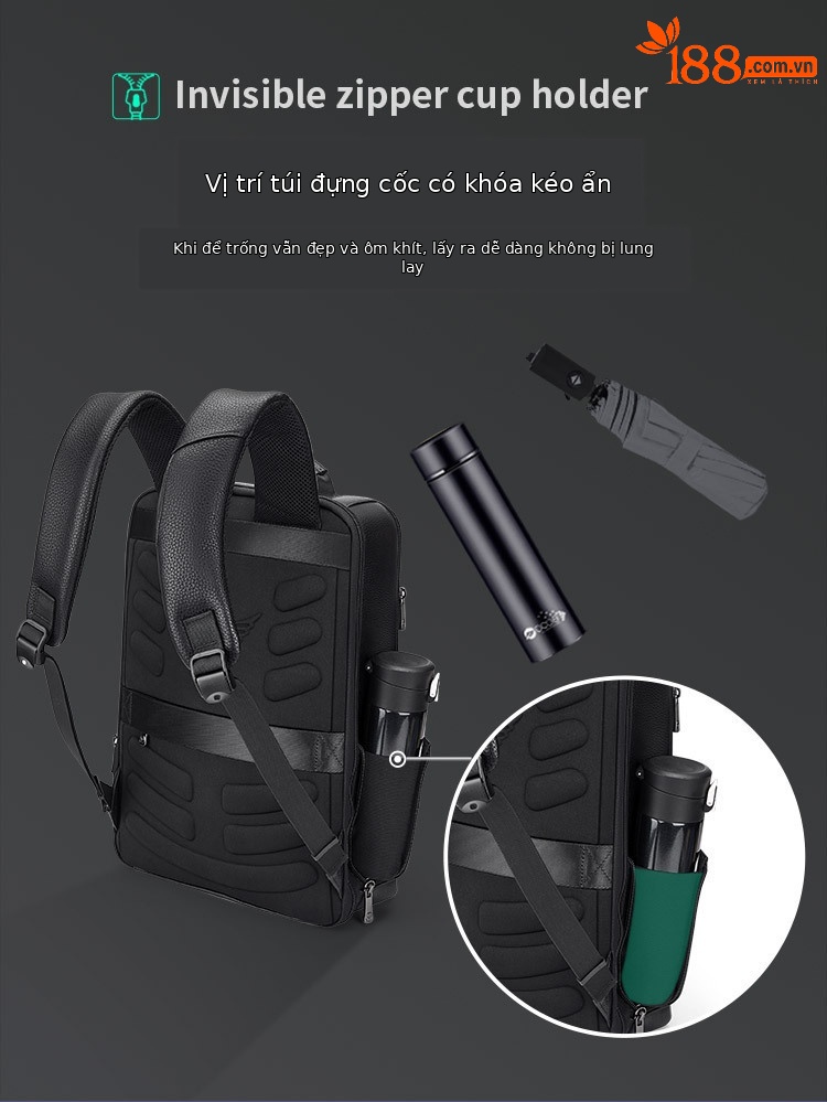 Ba lô da thật nam công sở Emperor Paul chứa laptop 16 inch sức chứa lớn — Màu đen