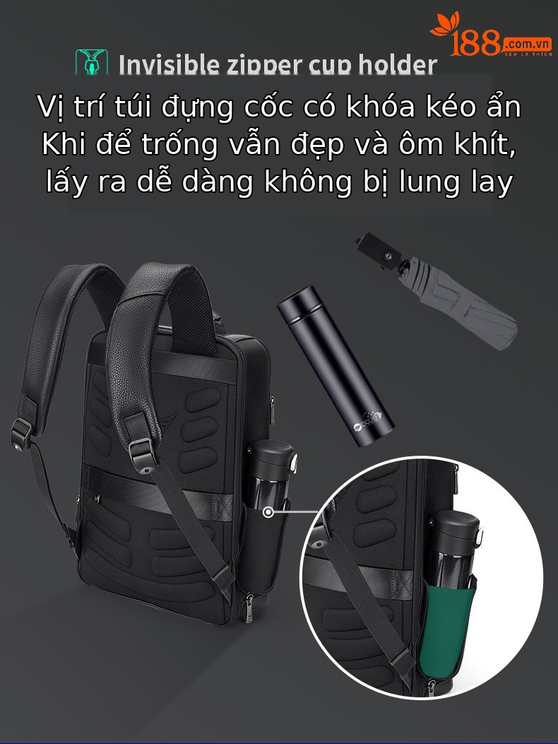 Ba lô da thật nam công sở Emperor Paul chứa laptop 16 inch sức chứa lớn — Màu đen chi tiết 8