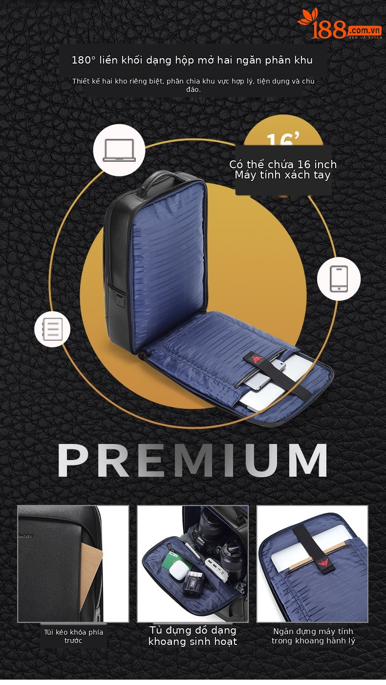 Ba lô da thật nam công sở Emperor Paul chứa laptop 16 inch sức chứa lớn — Màu đen chi tiết 7