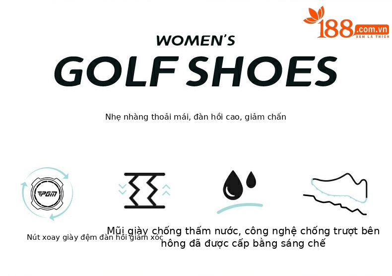 Giày golf nữ PGM không đinh chống thấm nước đế nhẹ — XZ363-Streamer trắng, XZ363-Sakura trắng chi tiết 3