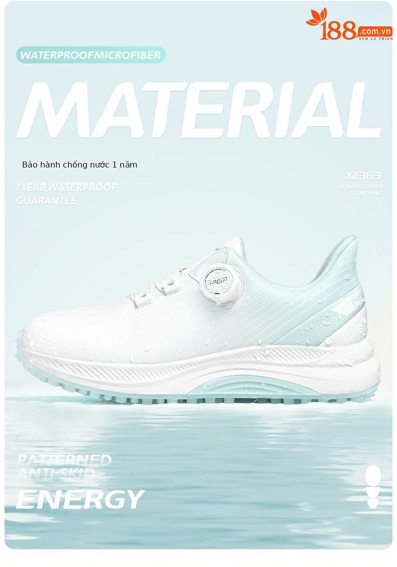 Giày golf nữ PGM không đinh chống thấm nước đế nhẹ — XZ363-Streamer trắng, XZ363-Sakura trắng chi tiết 6