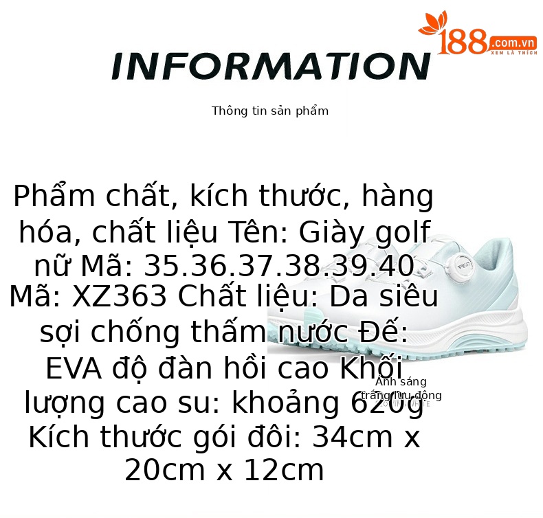 Giày golf nữ PGM không đinh chống thấm nước đế nhẹ — XZ363-Streamer trắng, XZ363-Sakura trắng chi tiết 8