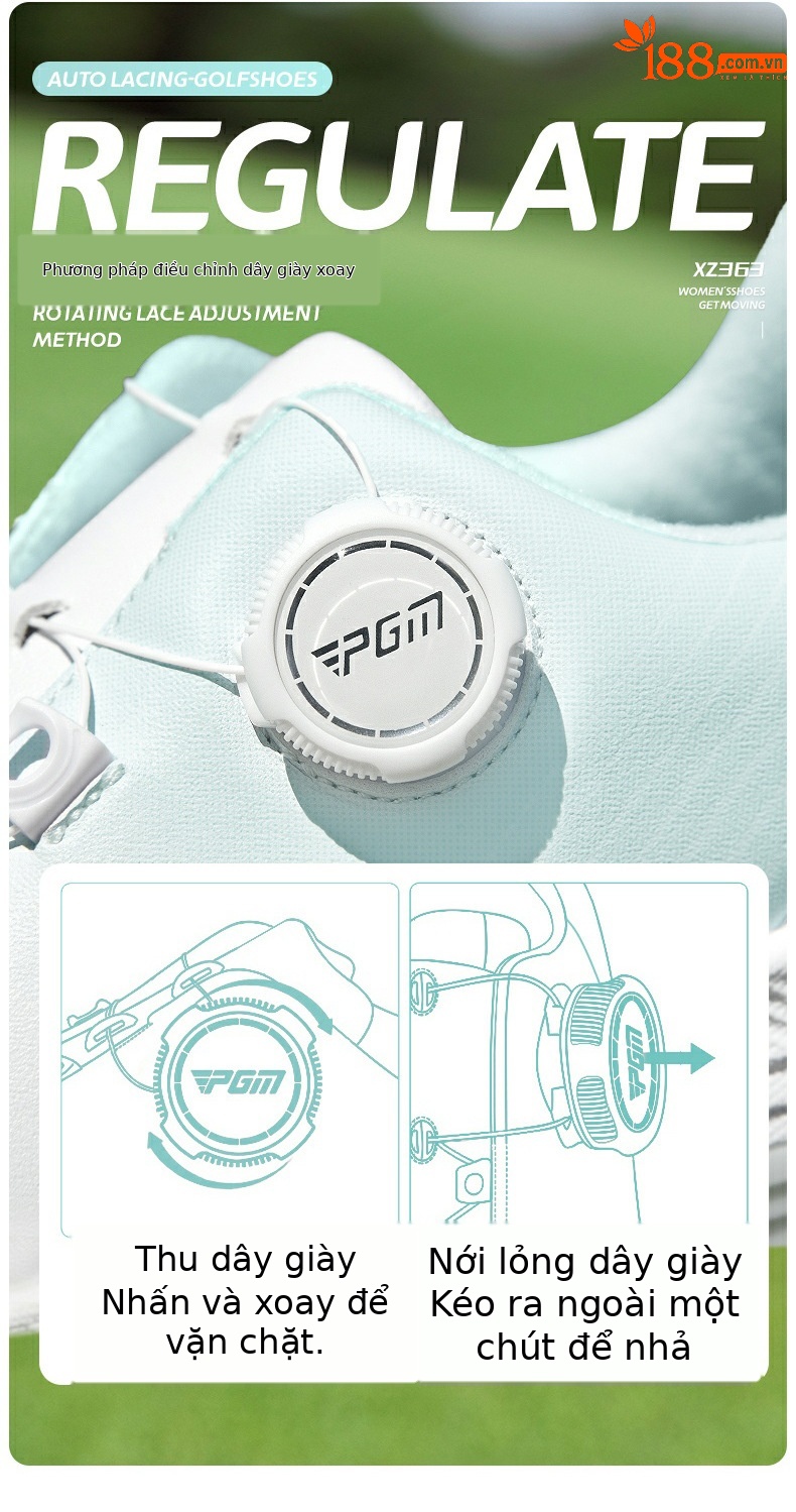 Giày golf nữ PGM không đinh chống thấm nước đế nhẹ — XZ363-Streamer trắng, XZ363-Sakura trắng chi tiết 7