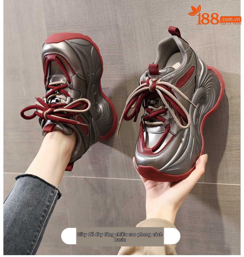 Giày sneaker nữ đế dày tăng chiều cao phong cách bánh xốp mềm mại — Màu be chi tiết 1