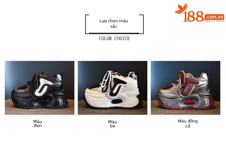Giày sneaker nữ đế dày tăng chiều cao phong cách bánh xốp mềm mại — Màu be chi tiết 2