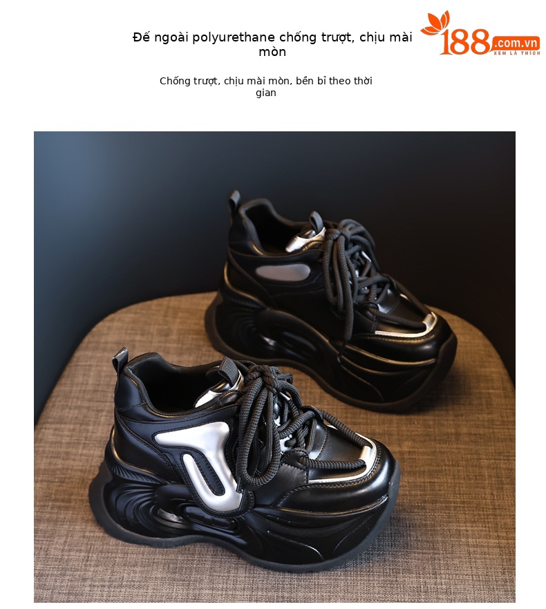 Giày sneaker nữ đế dày tăng chiều cao phong cách bánh xốp mềm mại — Màu be chi tiết 10