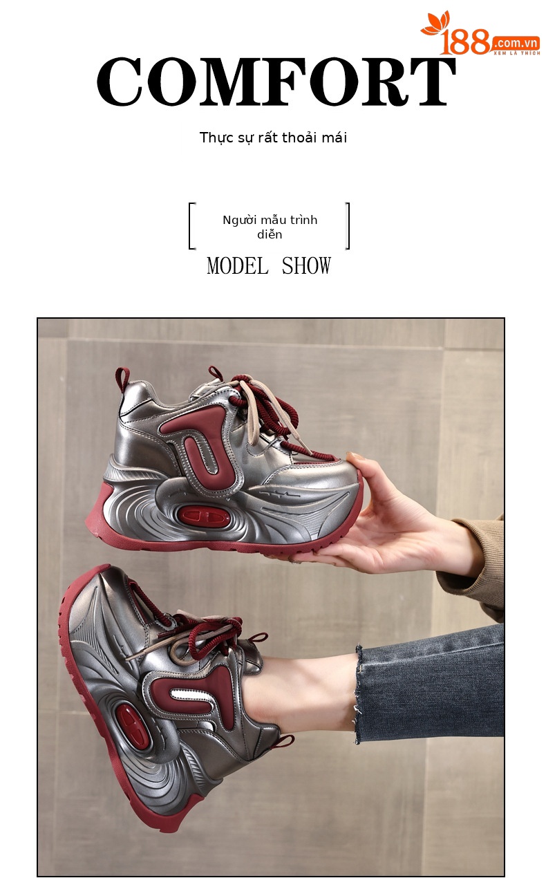 Giày sneaker nữ đế dày tăng chiều cao phong cách bánh xốp mềm mại — Màu be chi tiết 11