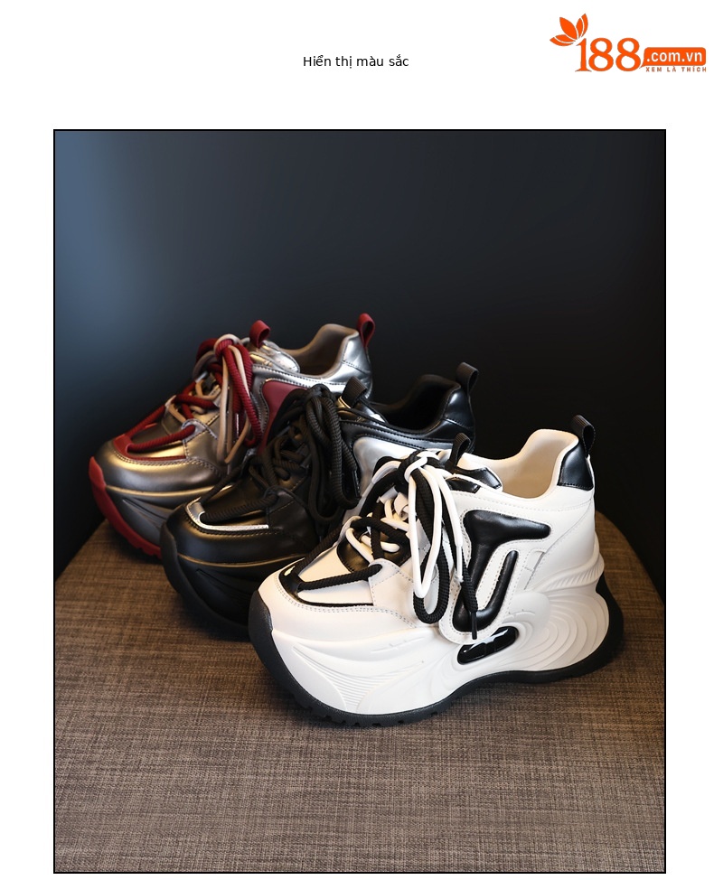 Giày sneaker nữ đế dày tăng chiều cao phong cách bánh xốp mềm mại — Màu be chi tiết 18