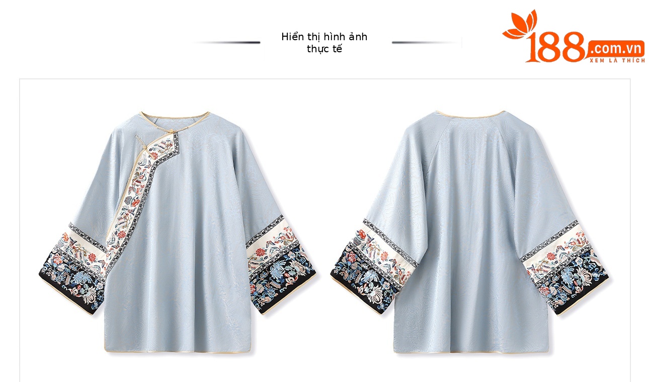 Áo khoác blazer nữ kiểu Trung Quốc cao cấp chất lụa jacquard tay dài mùa thu — Màu xanh lam nhạt chi tiết 19