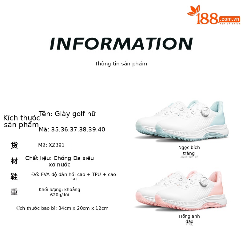 Giày golf nữ PGM chống thấm nước, đế EVA nhẹ, không đinh — XZ391-Ngọc trắng, XZ391-Màu trắng hoa anh đào chi tiết 12