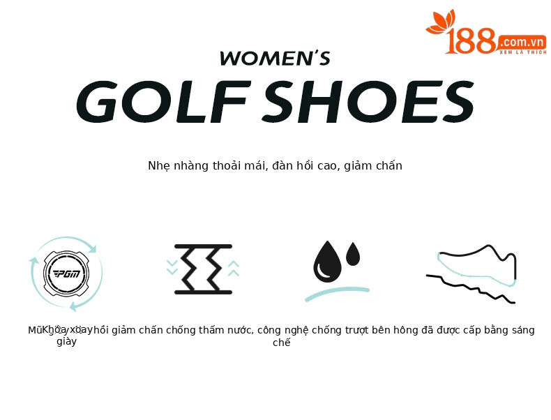 Giày golf nữ PGM chống thấm nước, đế đinh cố định, đệm nhẹ — XZ385-Phấn hoa anh đào, XZ385-Màu trắng ngọc lục bảo, XZ385-Màu trắng hoa anh đào chi tiết 2