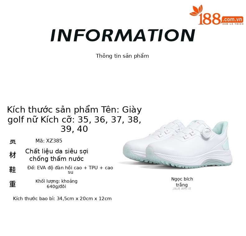 Giày golf nữ PGM chống thấm nước, đế đinh cố định, đệm nhẹ — XZ385-Phấn hoa anh đào, XZ385-Màu trắng ngọc lục bảo, XZ385-Màu trắng hoa anh đào chi tiết 3