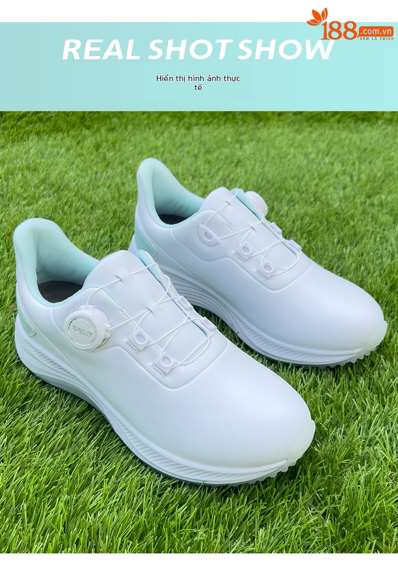 Giày golf nữ PGM chống thấm nước, đế đinh cố định, đệm nhẹ — XZ385-Phấn hoa anh đào, XZ385-Màu trắng ngọc lục bảo, XZ385-Màu trắng hoa anh đào chi tiết 4