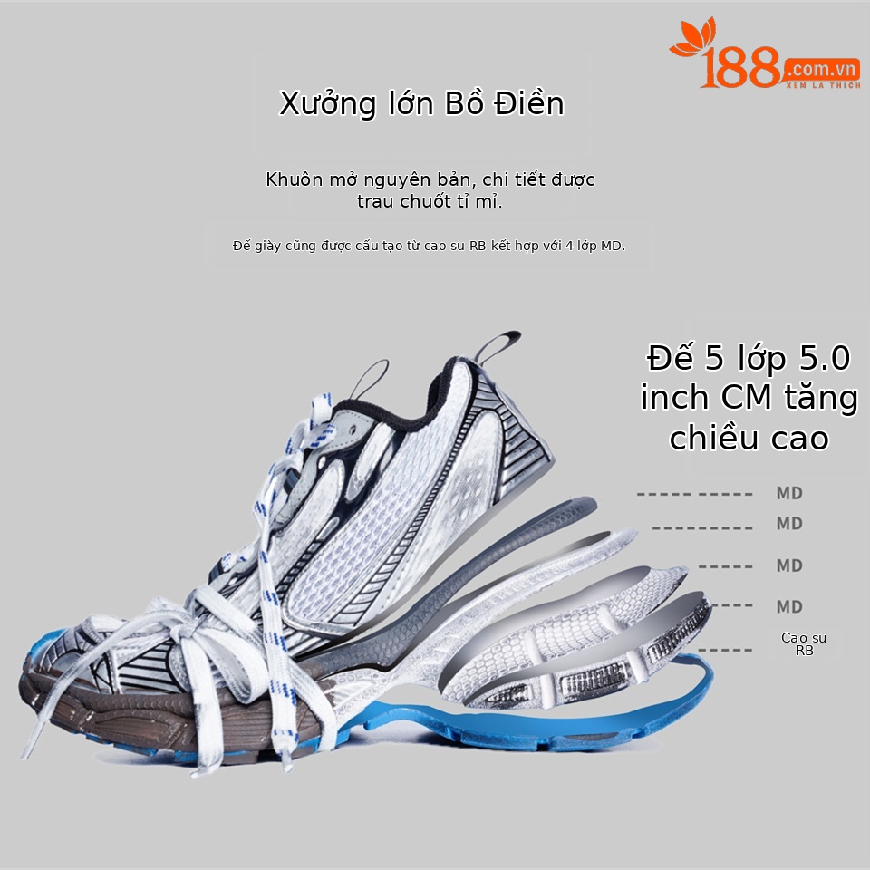 Giày sneaker chunky đế dày nữ phong cách Paris 3XL, thoáng khí, êm chân — Thế hệ thứ mười của cha giày vàng sâm panh