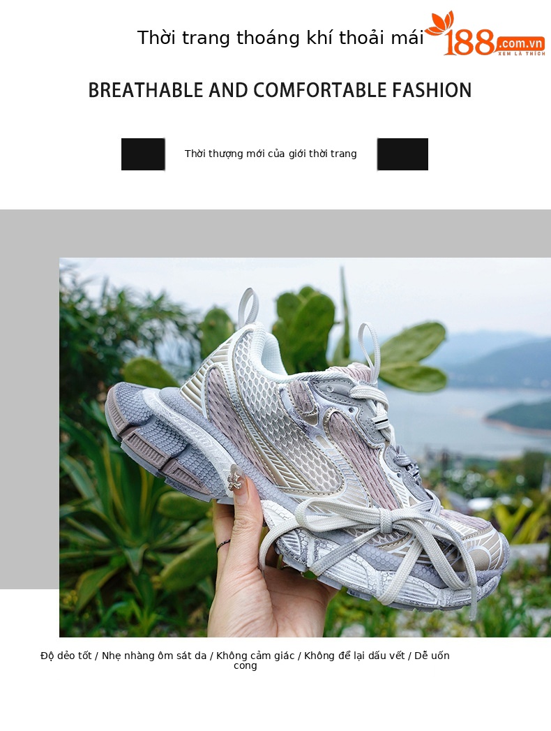 Giày sneaker chunky đế dày nữ phong cách Paris 3XL, thoáng khí, êm chân — Thế hệ thứ mười của cha giày vàng sâm panh chi tiết 2