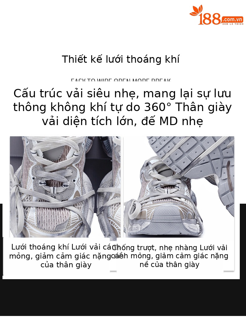 Giày sneaker chunky đế dày nữ phong cách Paris 3XL, thoáng khí, êm chân — Thế hệ thứ mười của cha giày vàng sâm panh chi tiết 5