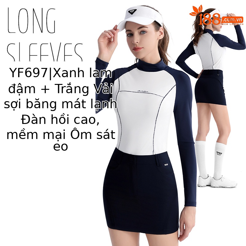 YF697 áo dài tay màu trắng xanh navy