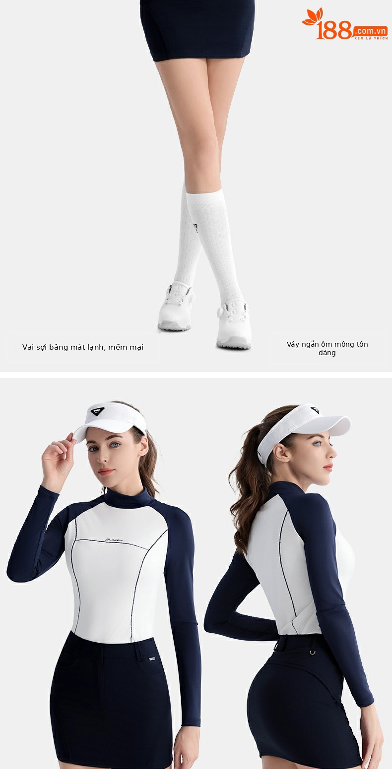 Bộ trang phục golf nữ PGM áo dài tay phối váy ngắn ôm eo — YF697 màu xanh ô liu trắng dài tay hàng đầu, YF697 áo dài tay màu trắng xanh navy, QZ110] Váy hông màu xanh đậm, QZ110 váy hông màu xanh ô liu chi tiết 5