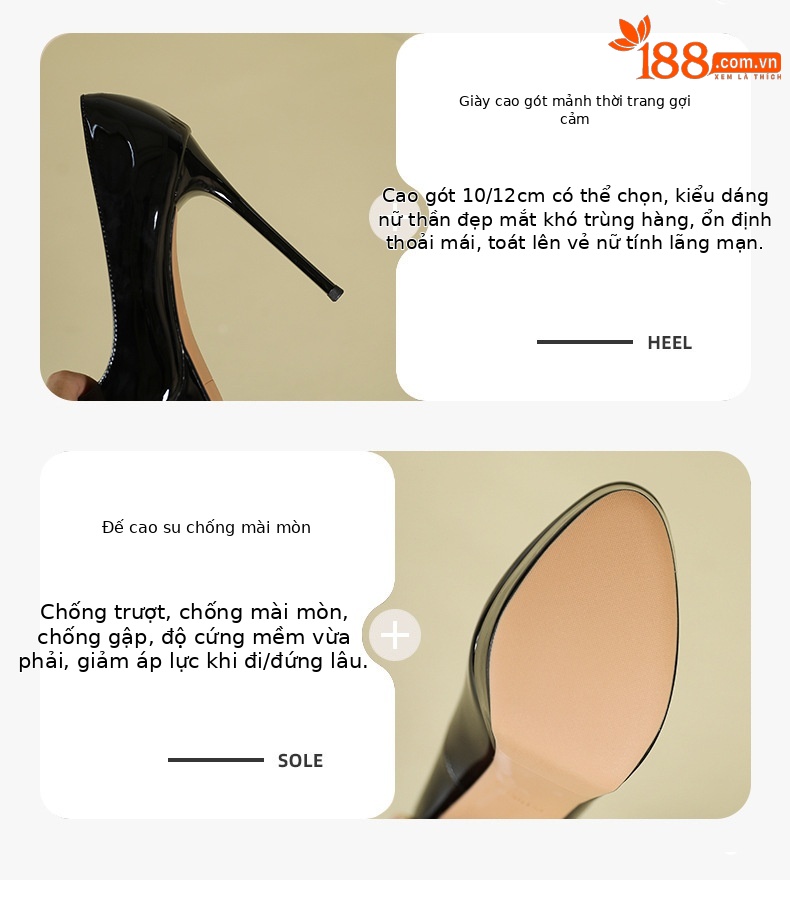 Giày cao gót nữ mũi tròn bít gót nhọn 12 cm phong cách Âu Mỹ — Màu nude-12cm chi tiết 3