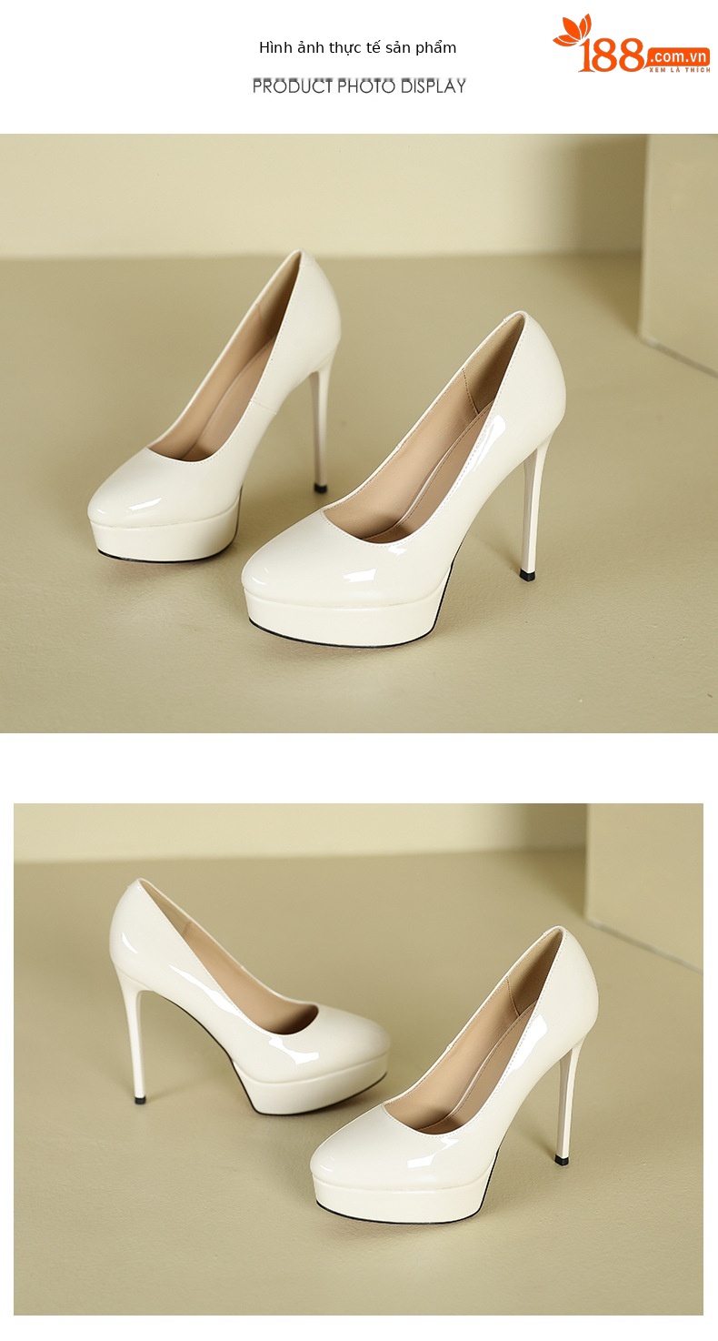 Giày cao gót nữ mũi tròn bít gót nhọn 12 cm phong cách Âu Mỹ — Màu nude-12cm chi tiết 10