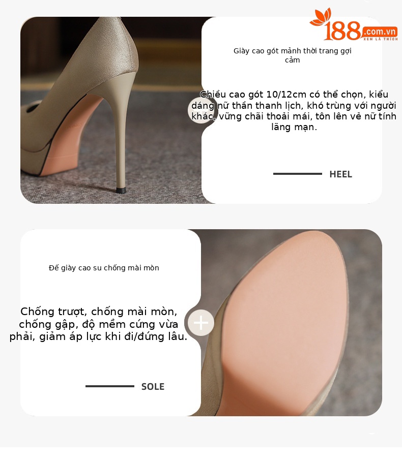 Giày cao gót nữ mũi nhọn gót siêu cao 12 cm — Đen-12cm chi tiết 3