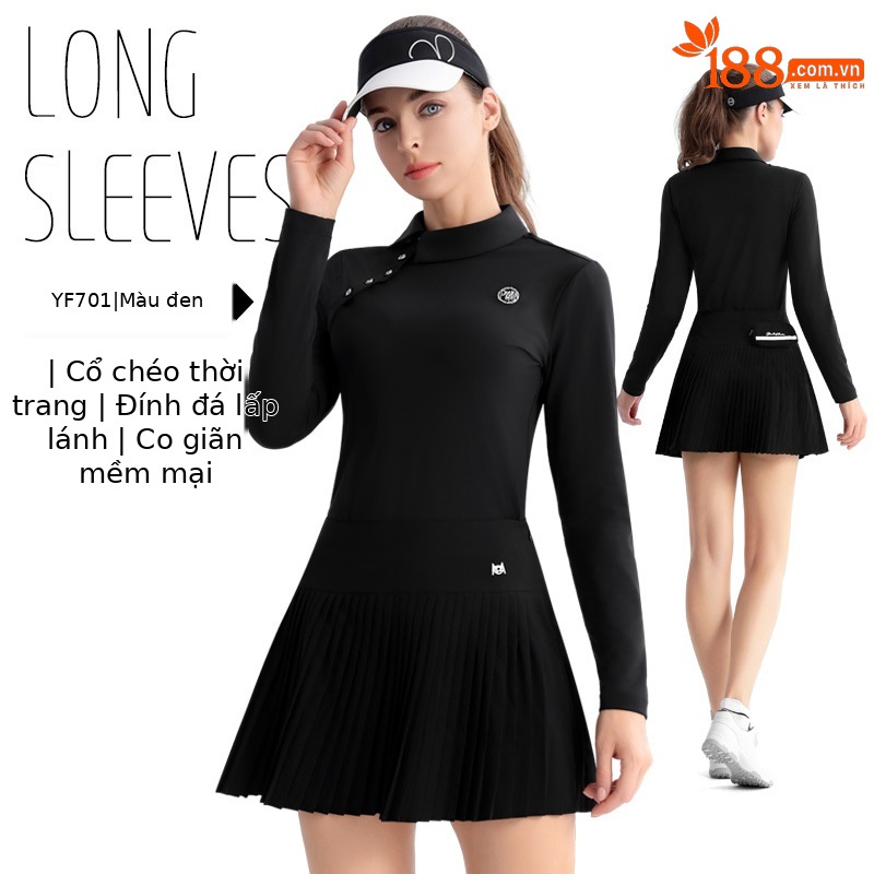 YF701 [Ve áo chéo thời trang/đính kim cương sáng/đàn hồi mềm mại] tay dài màu đen