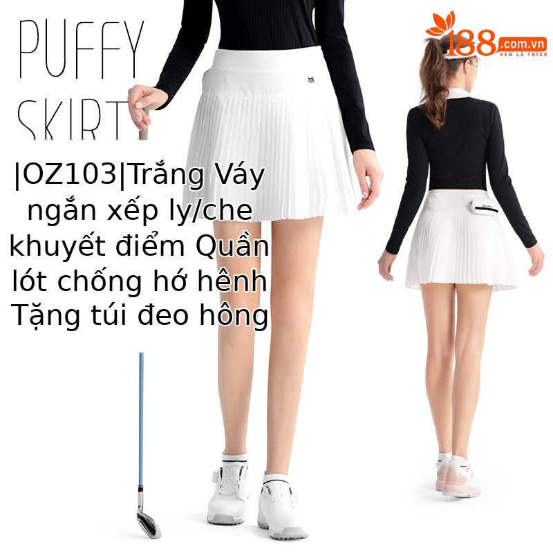 QZ103 [Chân dài/túi thắt lưng miễn phí/thắt lưng co giãn] váy xếp ly màu trắng