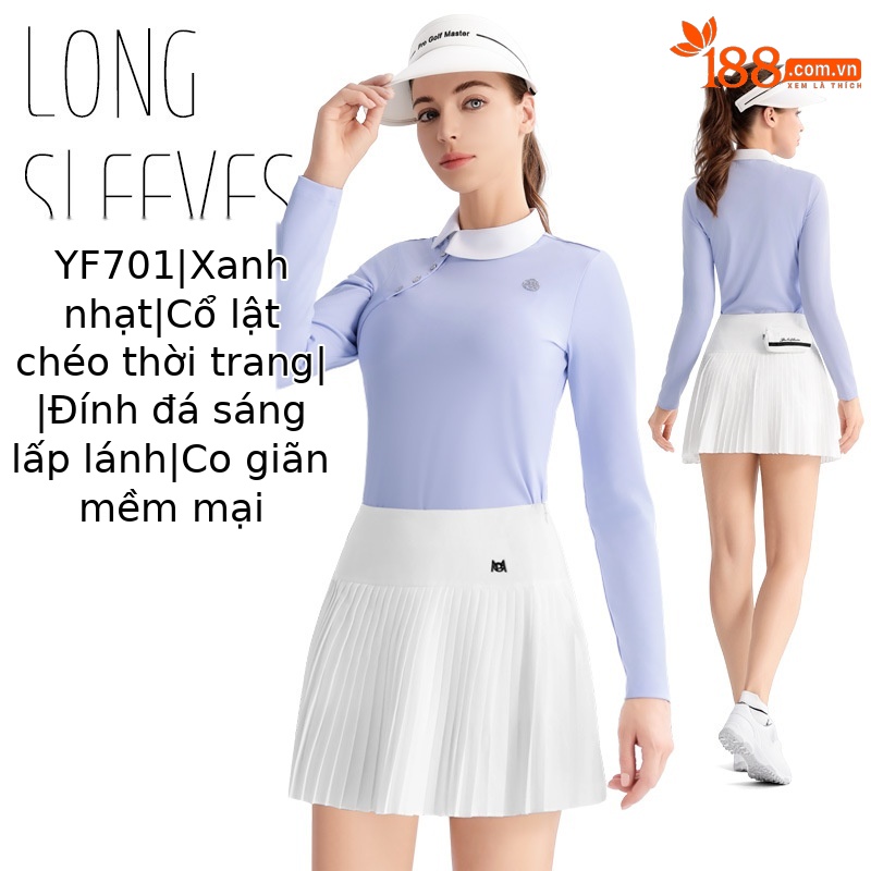YF701 [Ve áo chéo thời trang/đính kim cương sáng/co giãn mềm mại] tay dài màu xanh nhạt