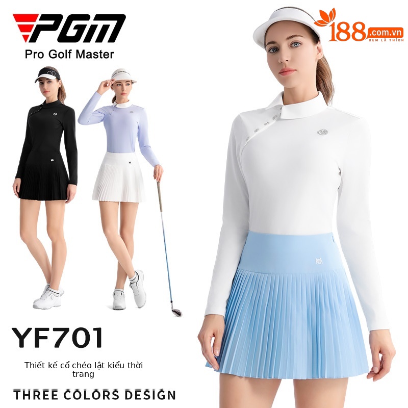 Bộ váy golf nữ PGM tay dài xếp ly thắt eo — QZ103 [Chân dài/túi thắt lưng miễn phí/thắt lưng co giãn] váy xếp ly màu đen, QZ103 [Chân dài/túi thắt lưng miễn phí/thắt lưng co giãn] váy xếp ly màu xanh nhạt, YF701 [Ve áo chéo thời trang/đính kim cương sáng/đàn hồi mềm mại] tay dài màu đen, QZ103 [Chân dài/túi thắt lưng miễn phí/thắt lưng co giãn] váy xếp ly màu trắng