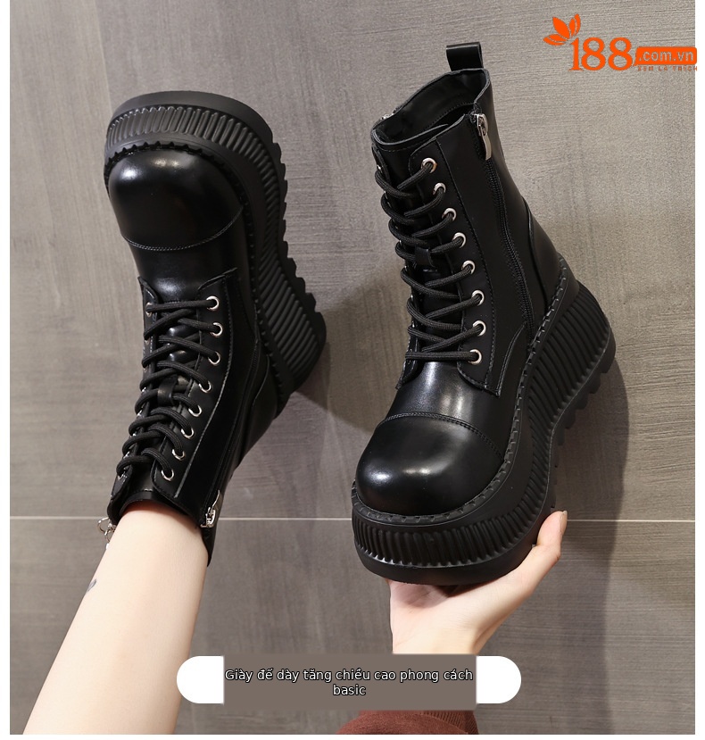 Boot Martin nữ cổ thấp đế dày tăng chiều cao, đế bánh xốp mềm — Màu be chi tiết 1