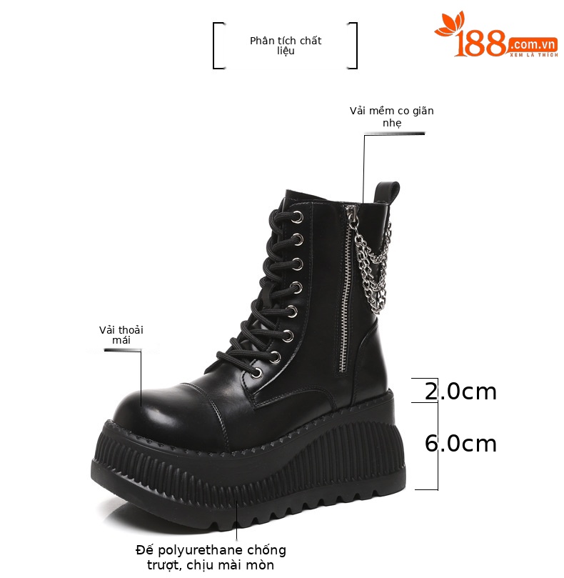 Boot Martin nữ cổ thấp đế dày tăng chiều cao, đế bánh xốp mềm — Màu be chi tiết 3