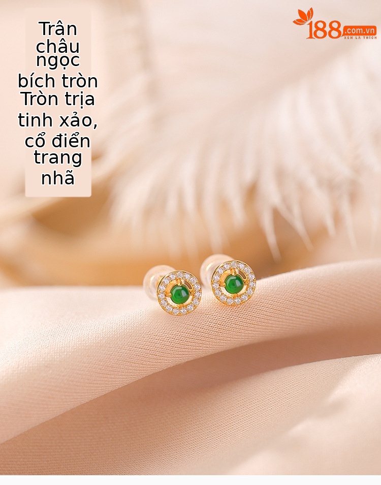 Khuyên tai nữ bạc S925 mạ vàng đính ngọc bích hình học rỗng — cặp chi tiết 1