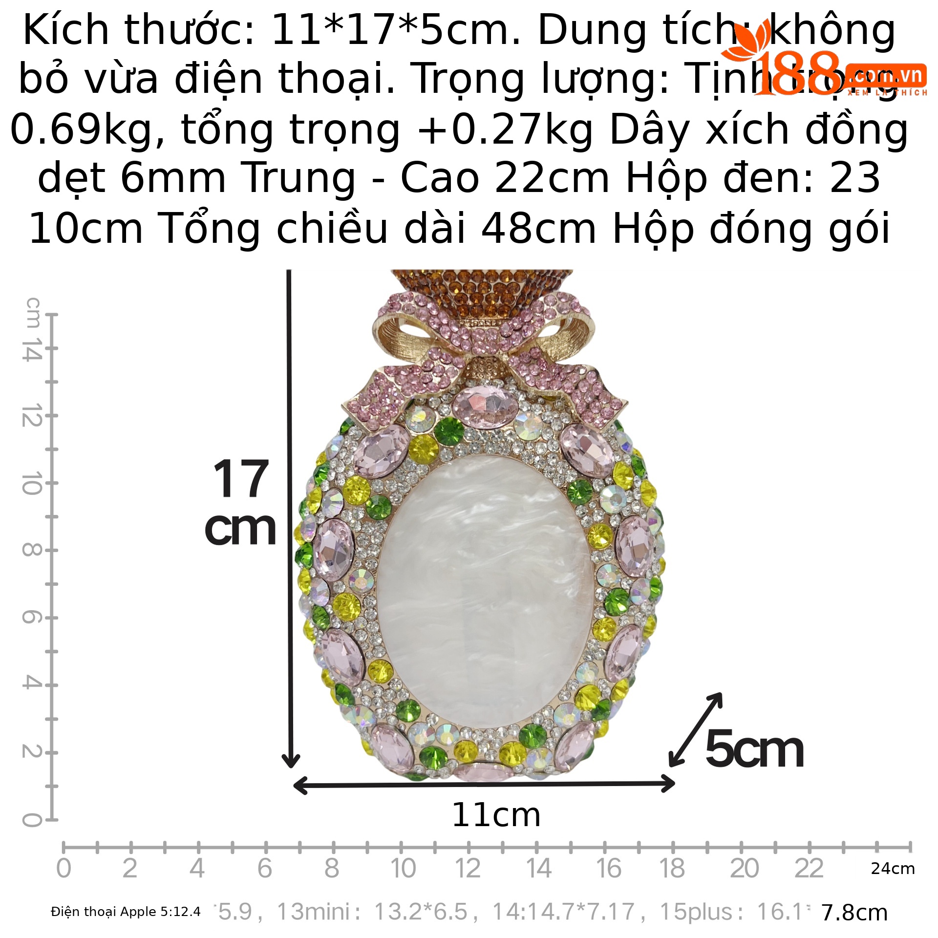 Túi dạ hội nữ đính kim cương ly hợp xách tay — màu vàng, Kim cương trắng trên nền vàng, Vàng AB, bạc chi tiết 1