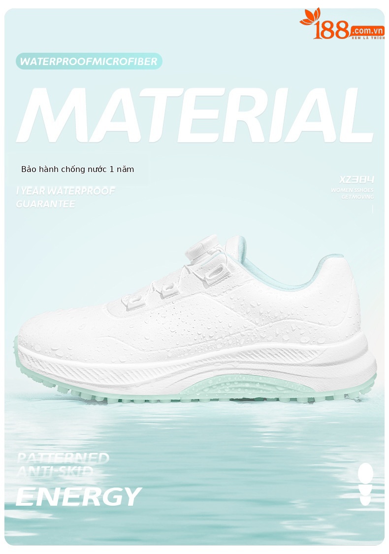 Giày golf PGM nữ chống nước, đế foam nhẹ, núm chống trượt — XZ384 màu trắng hoa anh đào, XZ384 màu trắng ngọc lục bảo chi tiết 5