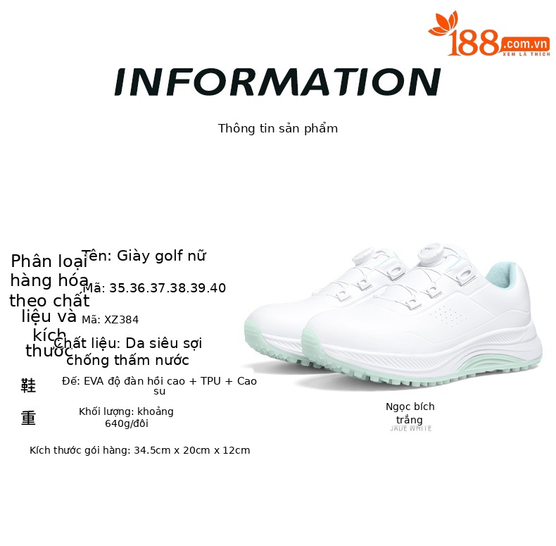 Giày golf PGM nữ chống nước, đế foam nhẹ, núm chống trượt — XZ384 màu trắng hoa anh đào, XZ384 màu trắng ngọc lục bảo chi tiết 7