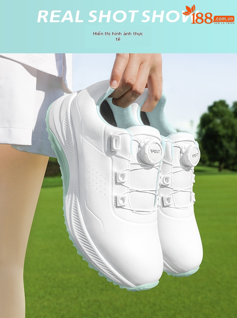 Giày golf PGM nữ chống nước, đế foam nhẹ, núm chống trượt — XZ384 màu trắng hoa anh đào, XZ384 màu trắng ngọc lục bảo chi tiết 8