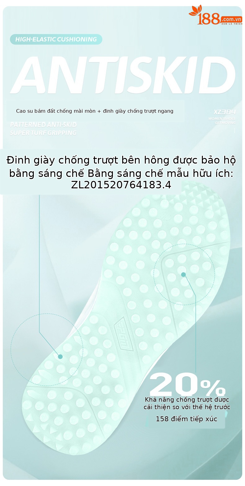 Giày golf PGM nữ chống nước, đế foam nhẹ, núm chống trượt — XZ384 màu trắng hoa anh đào, XZ384 màu trắng ngọc lục bảo chi tiết 4