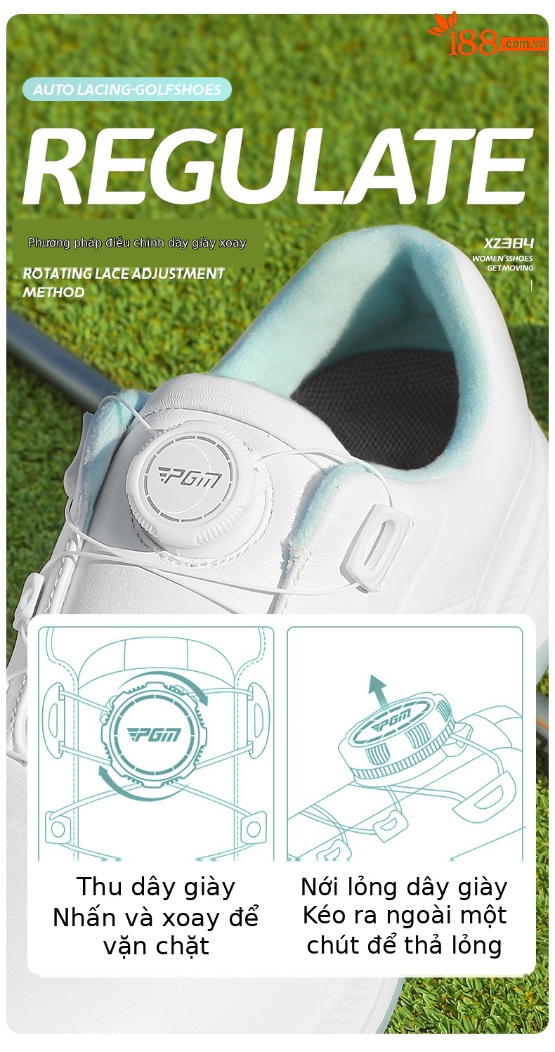 Giày golf PGM nữ chống nước, đế foam nhẹ, núm chống trượt — XZ384 màu trắng hoa anh đào, XZ384 màu trắng ngọc lục bảo chi tiết 6