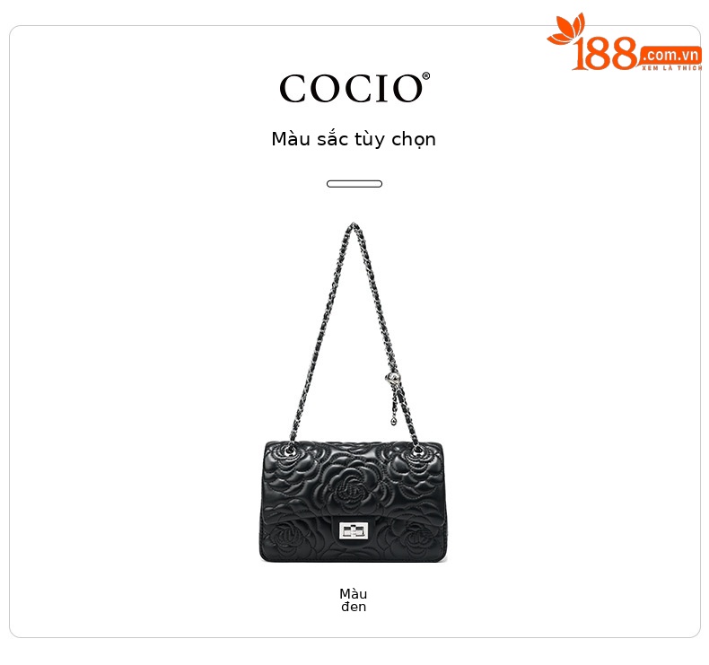 Túi đeo chéo nữ dây xích họa tiết caro phối thời trang CF-255 — Hoa trà màu đen, Màu trắng chi tiết 2